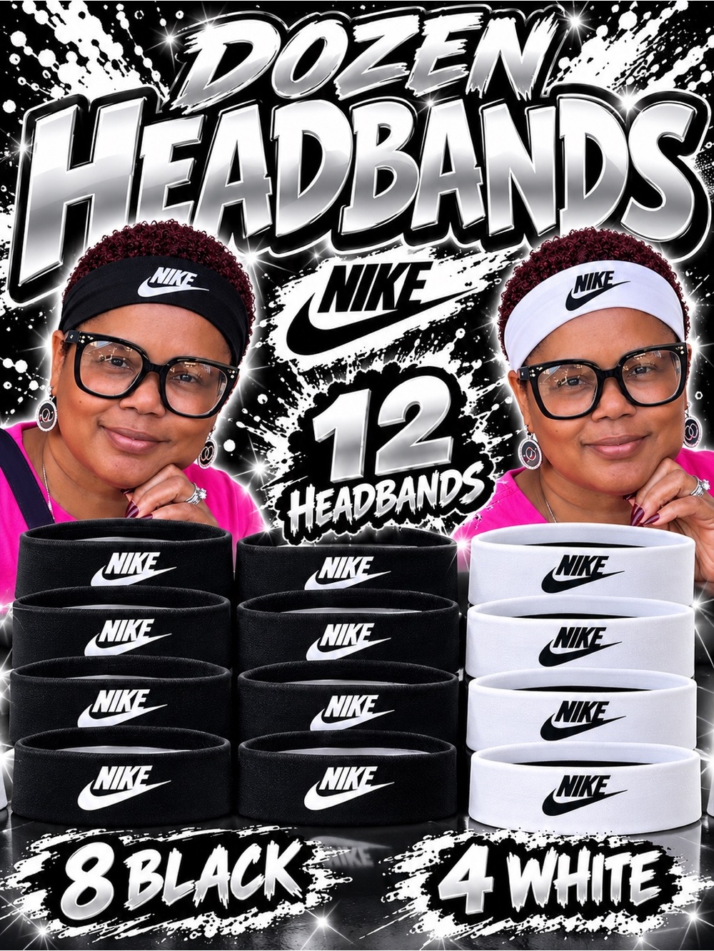12-Pack Nike Black & White Performance Headbands